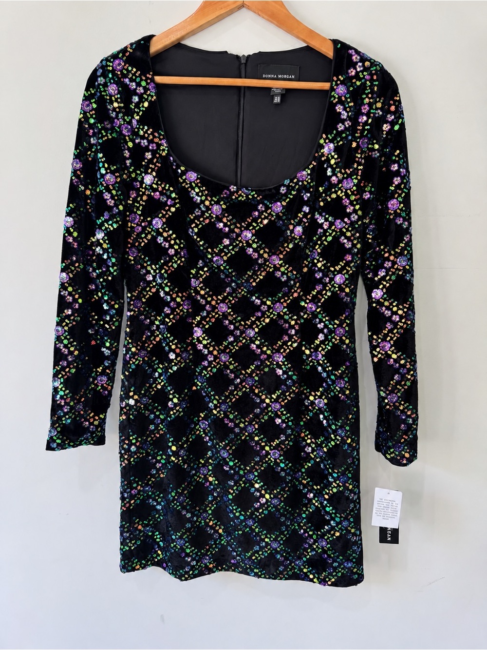 Donna Morgan Black Velvet Long-Sleeve Sequin Floral Dress